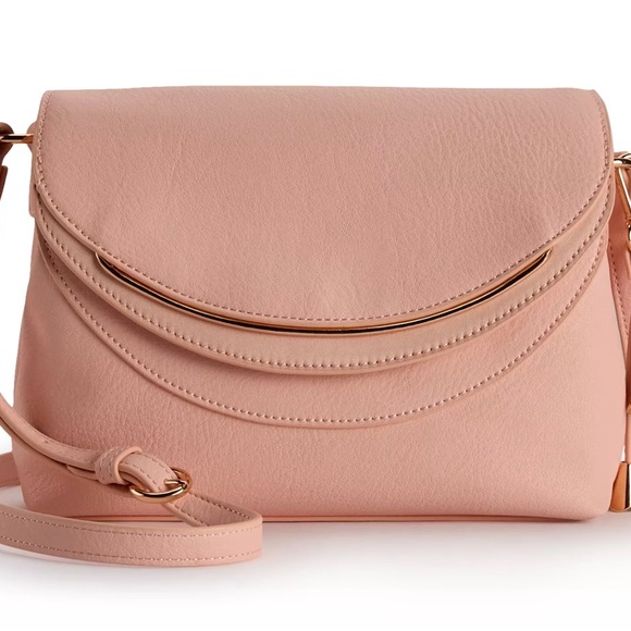 LC Lauren Conrad Handbags - Lauren Conrad Nude Pink Crossbody Bag with Curved Shape and Decorative Flap